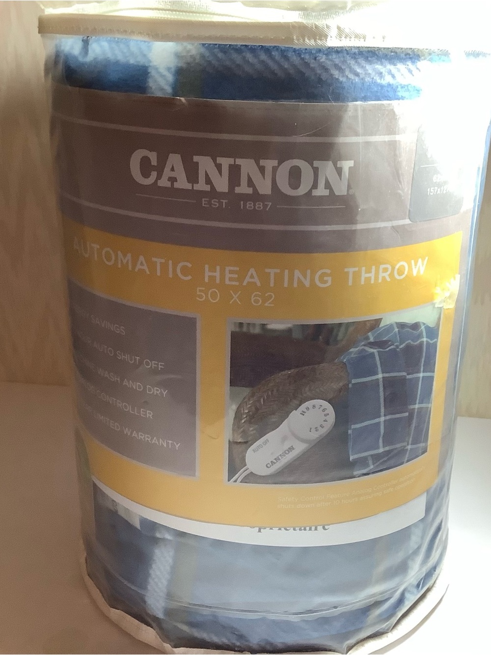 New Canon Blue & White Plaid Electric Heating Throw 50x62